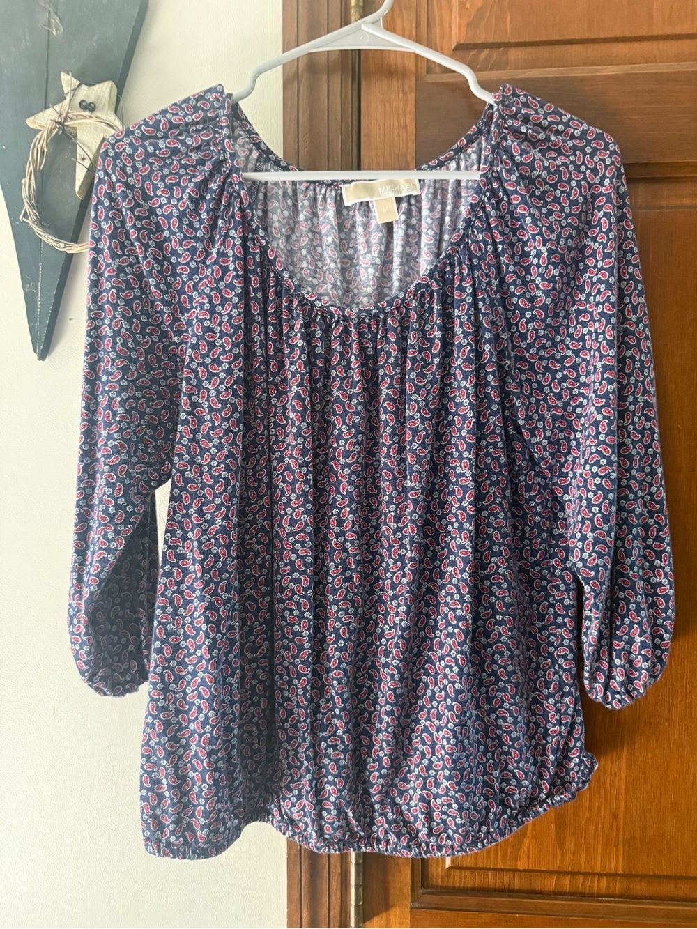 Michael Kors Navy Paisley Scoop-Neck Blouse
